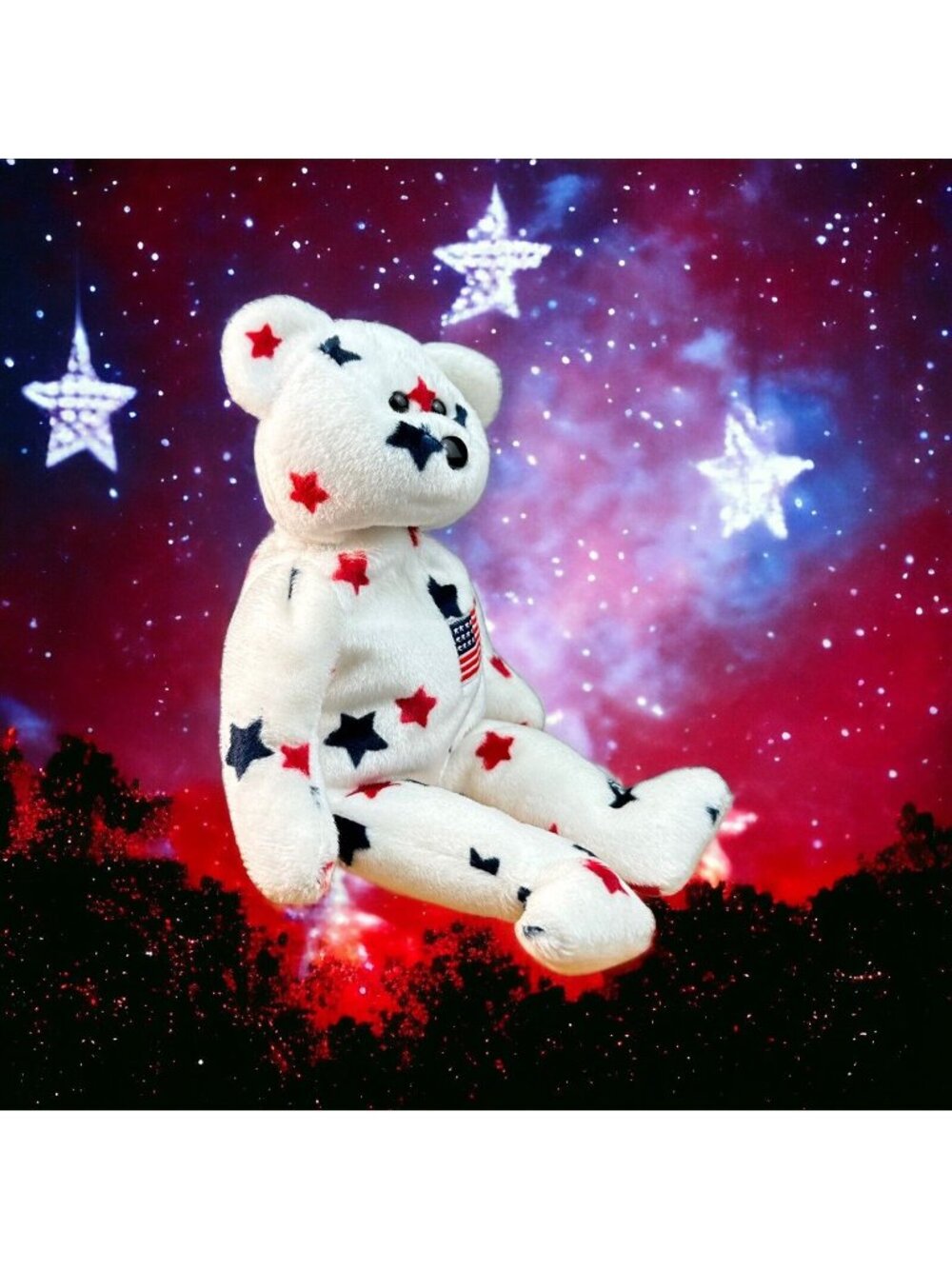 Ty Beanie Babies Glory Bear With Red White & Blue Stars Plush Toy Vintage Collec